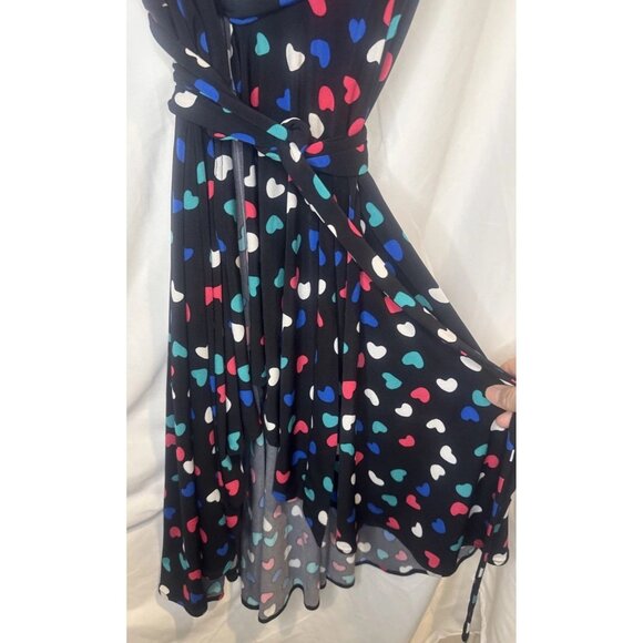 Vicky Tiel Women's Colorful Heart Split Flutter Sleeve Wrap Midi Dress Sz S - Picture 3 of 8